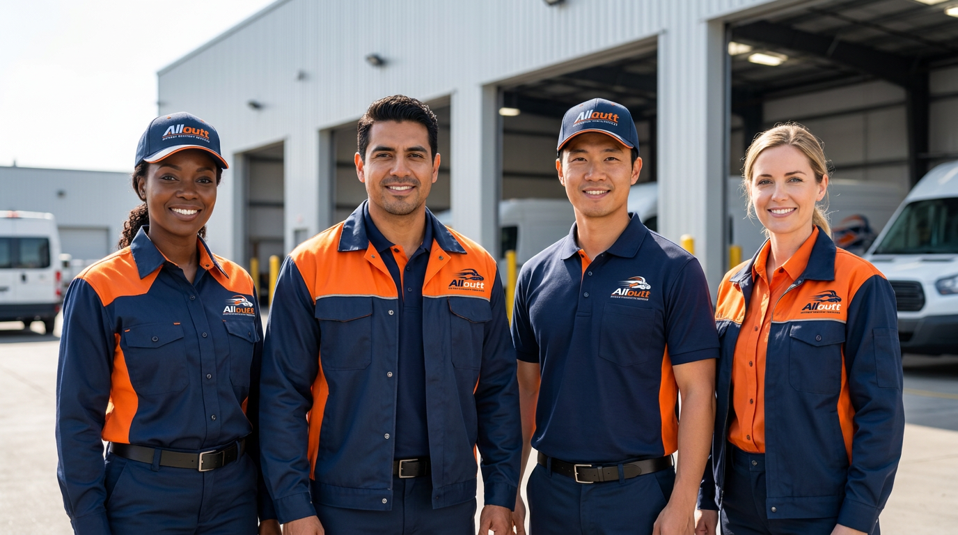 Alloutt Express delivery team in branded uniforms